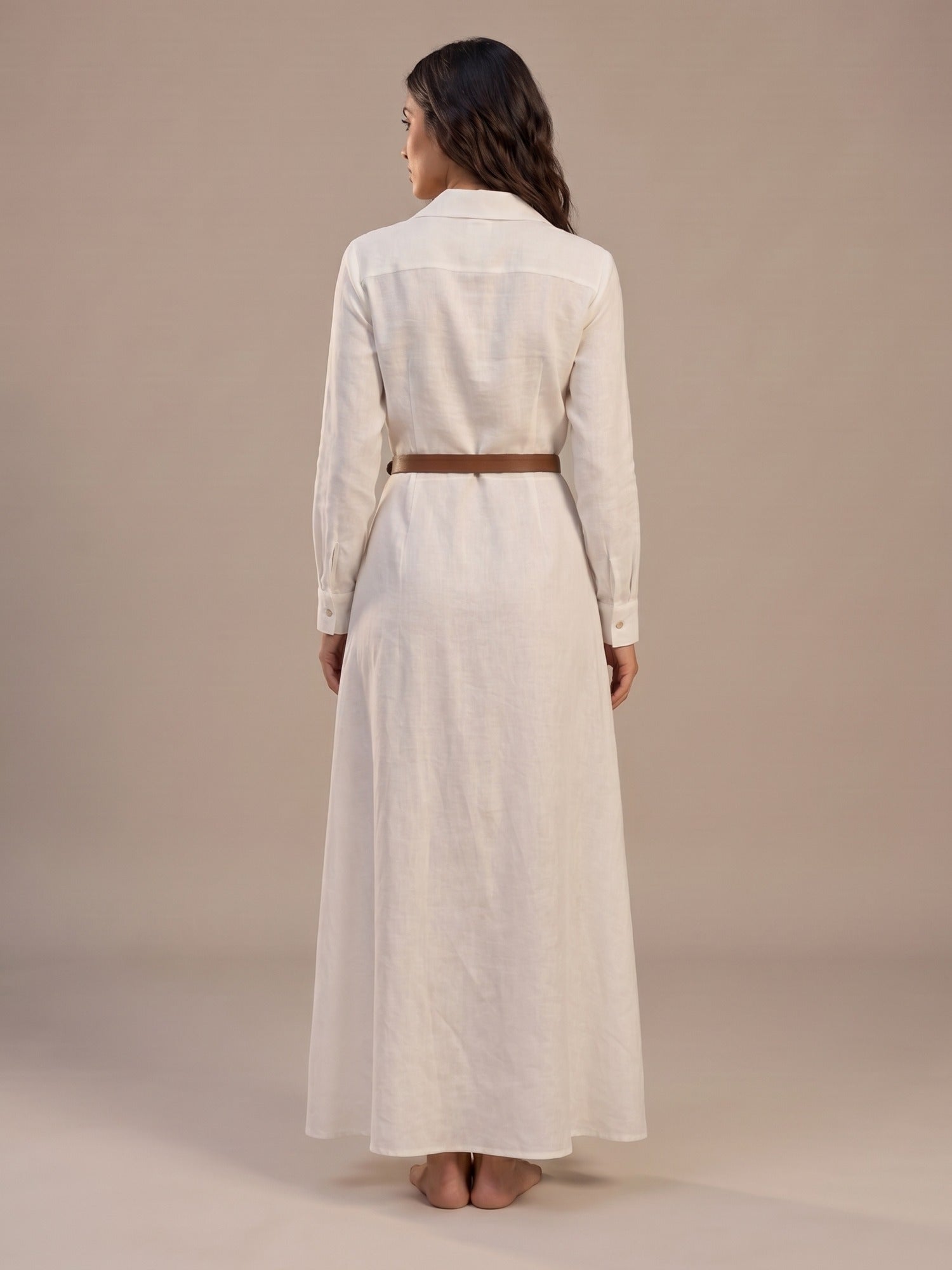 Vestido Largo de Lino con Cinturón