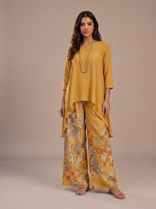 Conjunto Fluido Floral - Amarillo