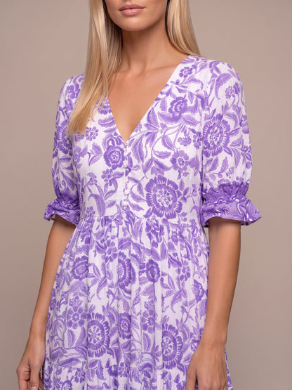 Manoli | Vestido Midi Floral con Cuello en V - Lila
