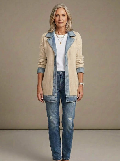 Martina — Chaqueta de Punto Acanalado con Vaquero - Blanco Roto · héroe