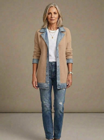 Martina — Chaqueta de Punto Acanalado con Vaquero - Beige · héroe
