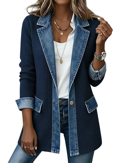 Martina — Chaqueta de Punto Acanalado con Vaquero - Azul Marino