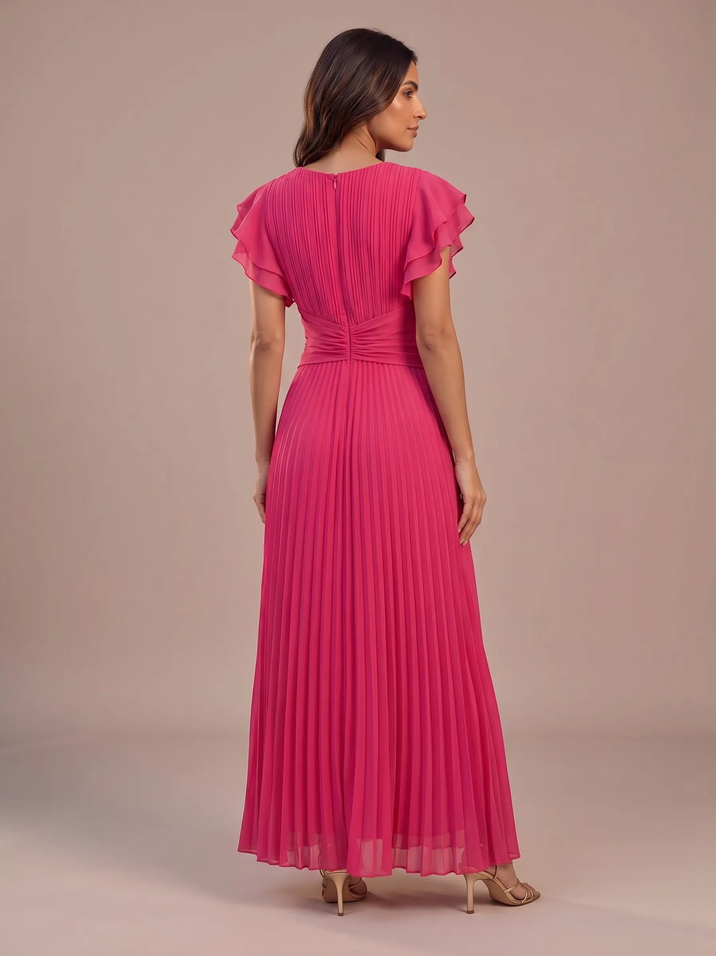Gloria | Vestido Largo Plisado de Invitada - Rosa