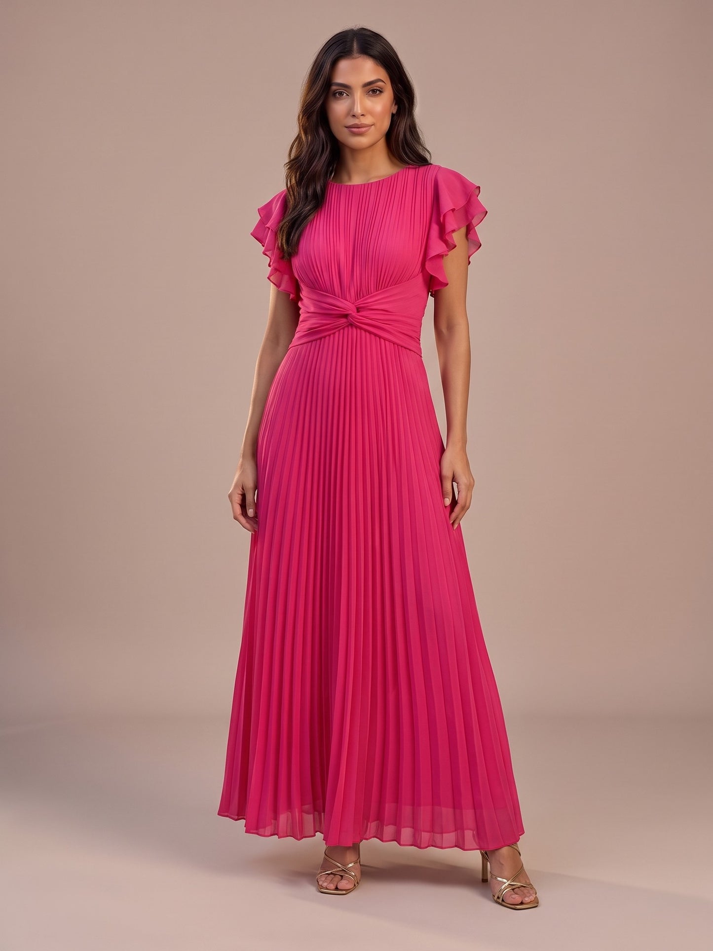 Gloria | Vestido Largo Plisado de Invitada - Rosa