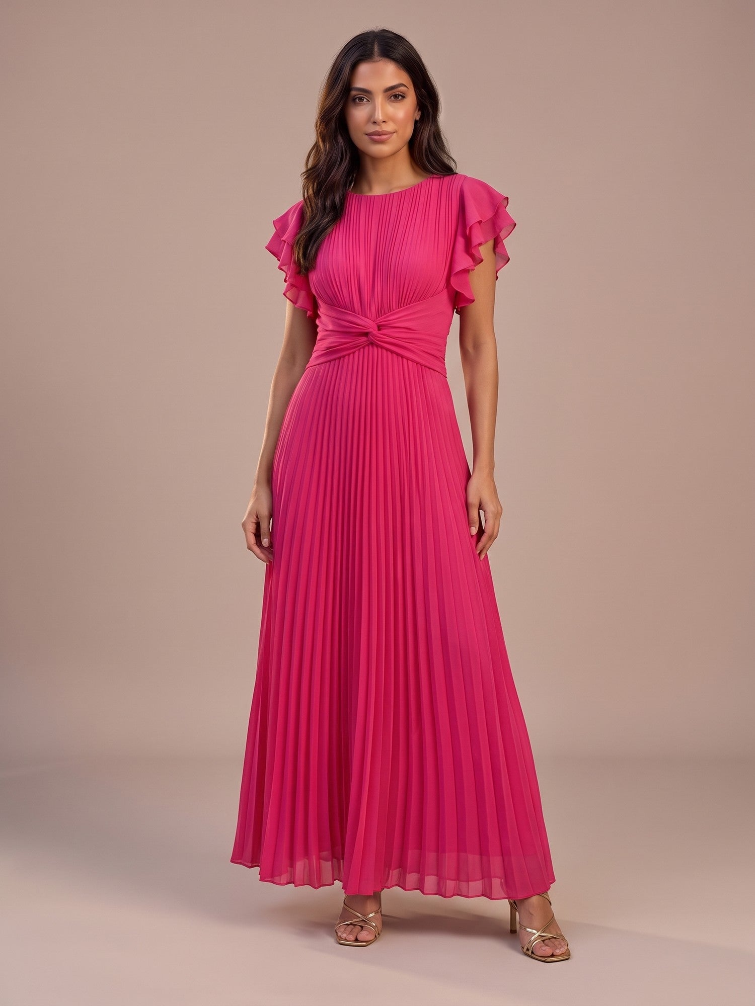 Gloria | Vestido Largo Plisado de Invitada - Rosa