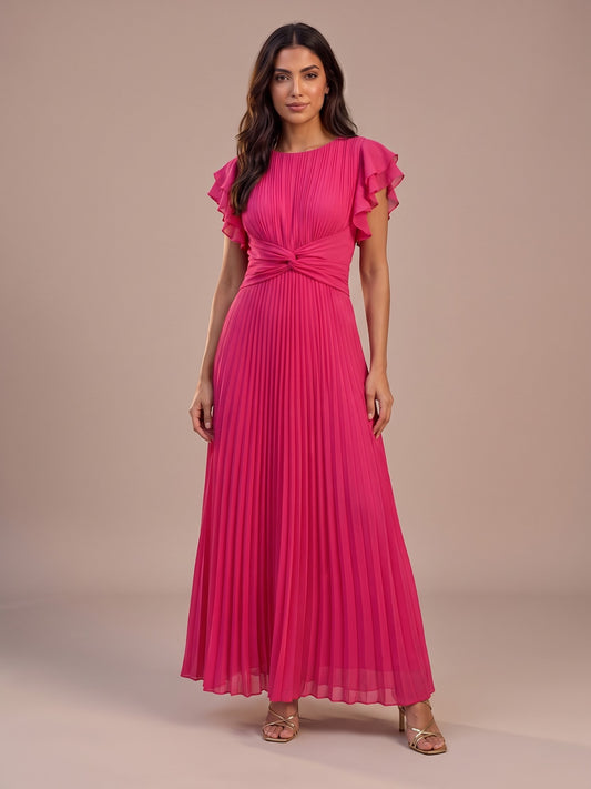 Gloria | Vestido Largo Plisado de Invitada - Rosa