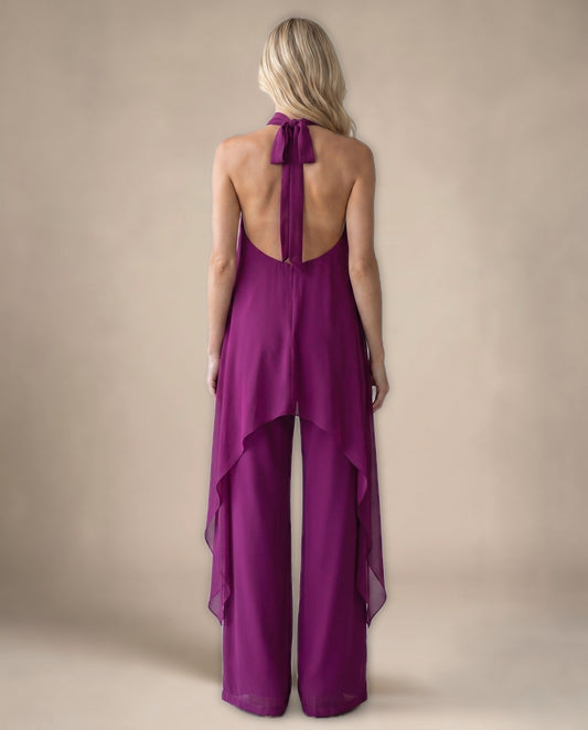 Conjunto Halter de Gasa y Pantalón Palazzo