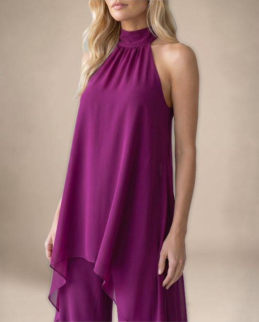 Conjunto Halter de Gasa y Pantalón Palazzo