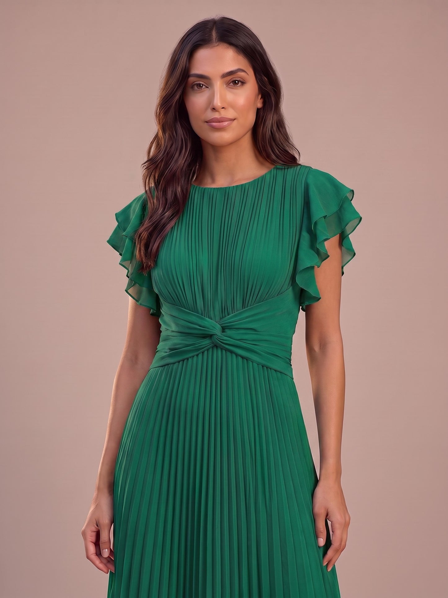 Gloria | Vestido Largo Plisado de Invitada - Verde