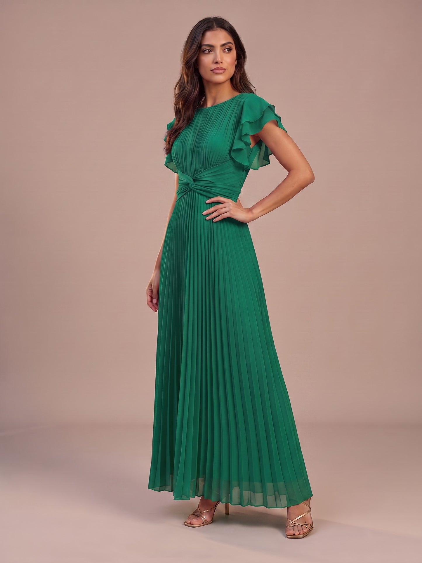 Gloria | Vestido Largo Plisado de Invitada - Verde