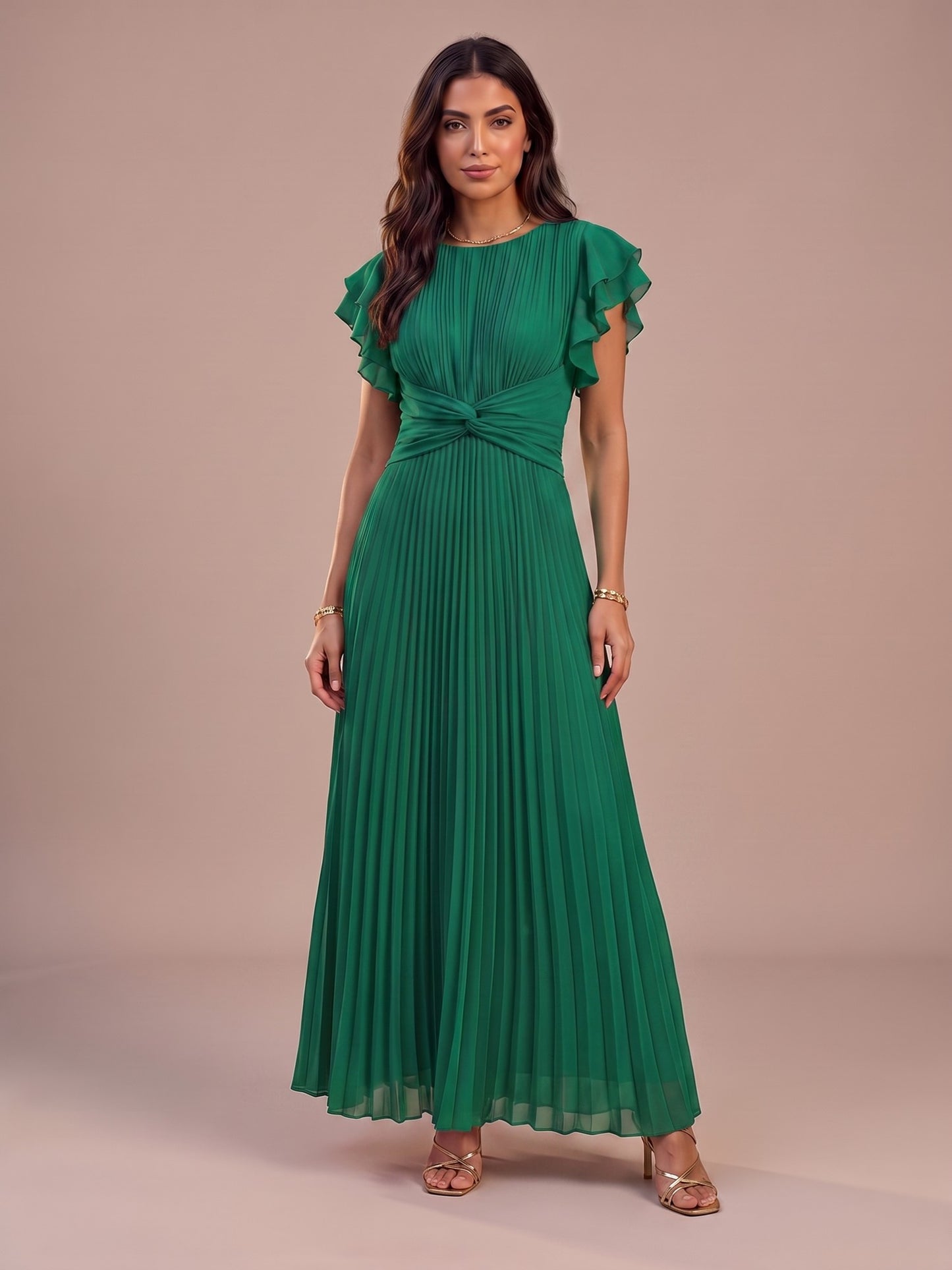 Gloria | Vestido Largo Plisado de Invitada - Verde